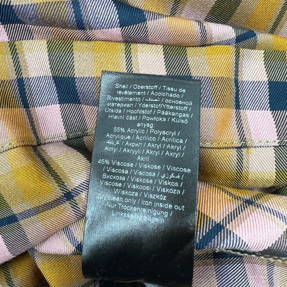 Gestuz Womens Tan Plaid Tie Waist AcieGZ Town & Country Half Button Dress Sz 40 - Picture 5 of 12